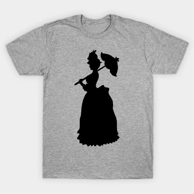 Victorian Woman Silhouette- black & white gown T-Shirt by XOOXOO